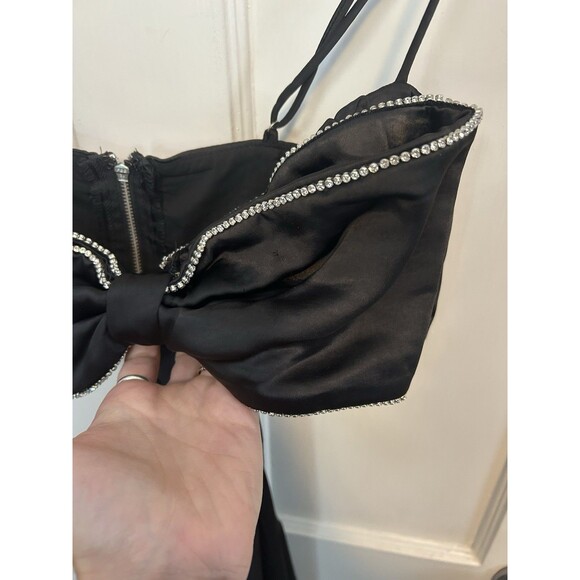 HELLO MOLLY Satin Bow Maxi Dress ‘All the Likes’ Black Size M Wedding Rhinestone - Picture 14 of 14